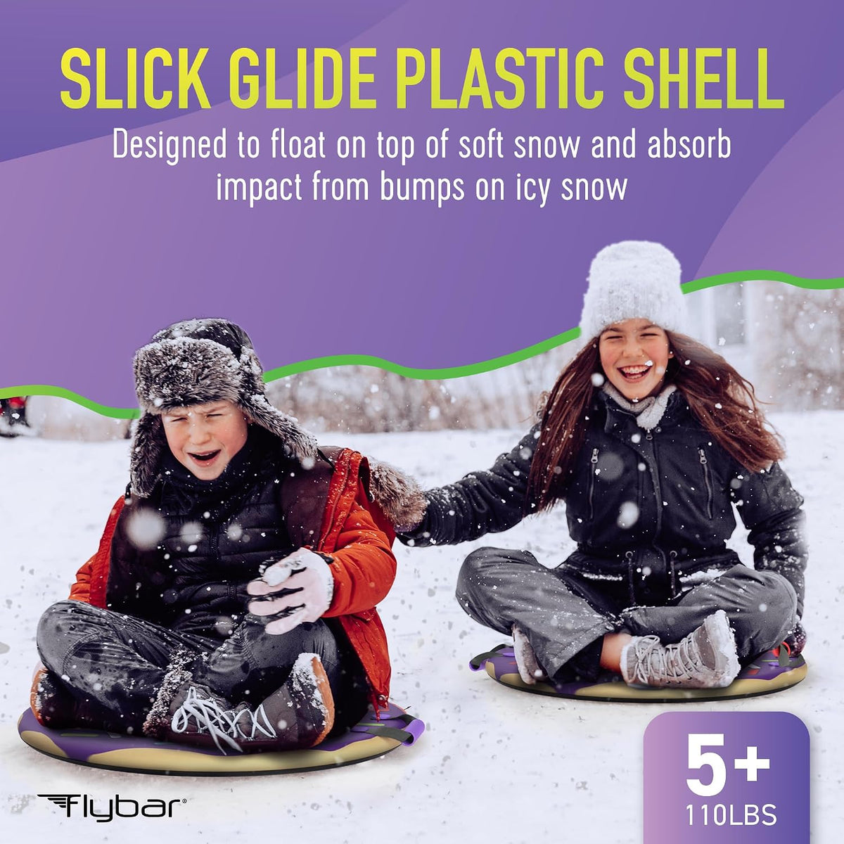 Flybar 26" Foam Saucer Snow Sled, Ages 5+, 110lb Capacity