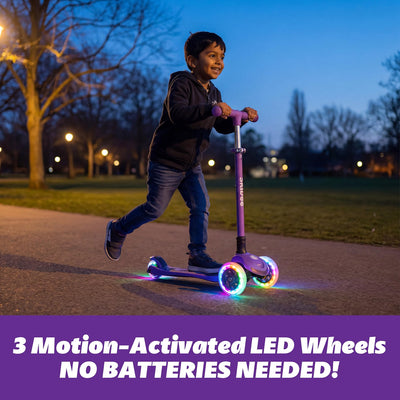 SKIDEE Kids 3-Wheel Scooter, Foldable, Adjustable Height, LED Wheels