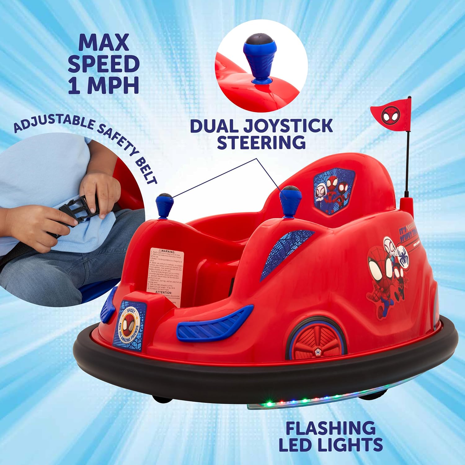 Flybar 6V Marvel Spidey Bumper Car Ride On Toy
