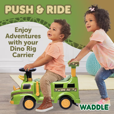 Waddle Dinosaur Ride-On Car for Toddlers 1-3, Dino Rig Transporter, Lights & Sound, 44lb Capacity