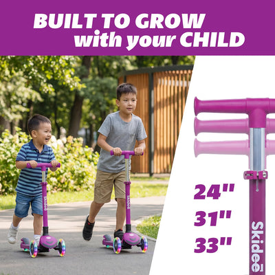 SKIDEE Kids 3-Wheel Scooter, Foldable, Adjustable Height, LED Wheels