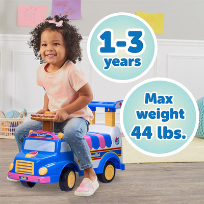 Waddle Ice Cream Toy Truck Ride-On, Ages 1-3, Ice Cream Playset, 44lb Capacity