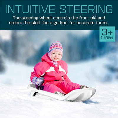 Kids' Toboggan Sled, Lightweight Plastic Snow Sled with Tow Strap & Brakes