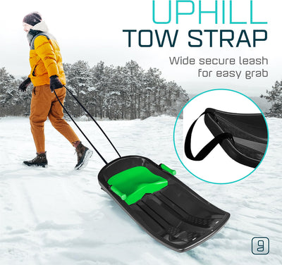 Kids' Toboggan Sled, Lightweight Plastic Snow Sled with Tow Strap & Brakes