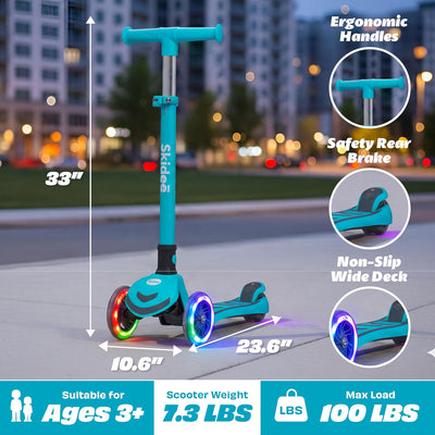 SKIDEE Kids 3-Wheel Scooter, Foldable, Adjustable Height, LED Wheels
