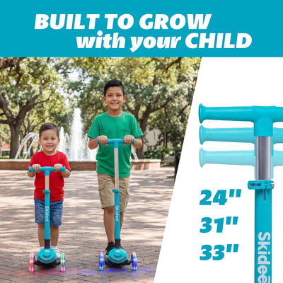 SKIDEE Kids 3-Wheel Scooter, Foldable, Adjustable Height, LED Wheels