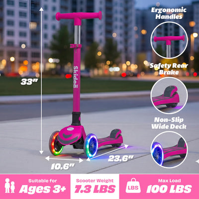 SKIDEE Kids 3-Wheel Scooter, Foldable, Adjustable Height, LED Wheels