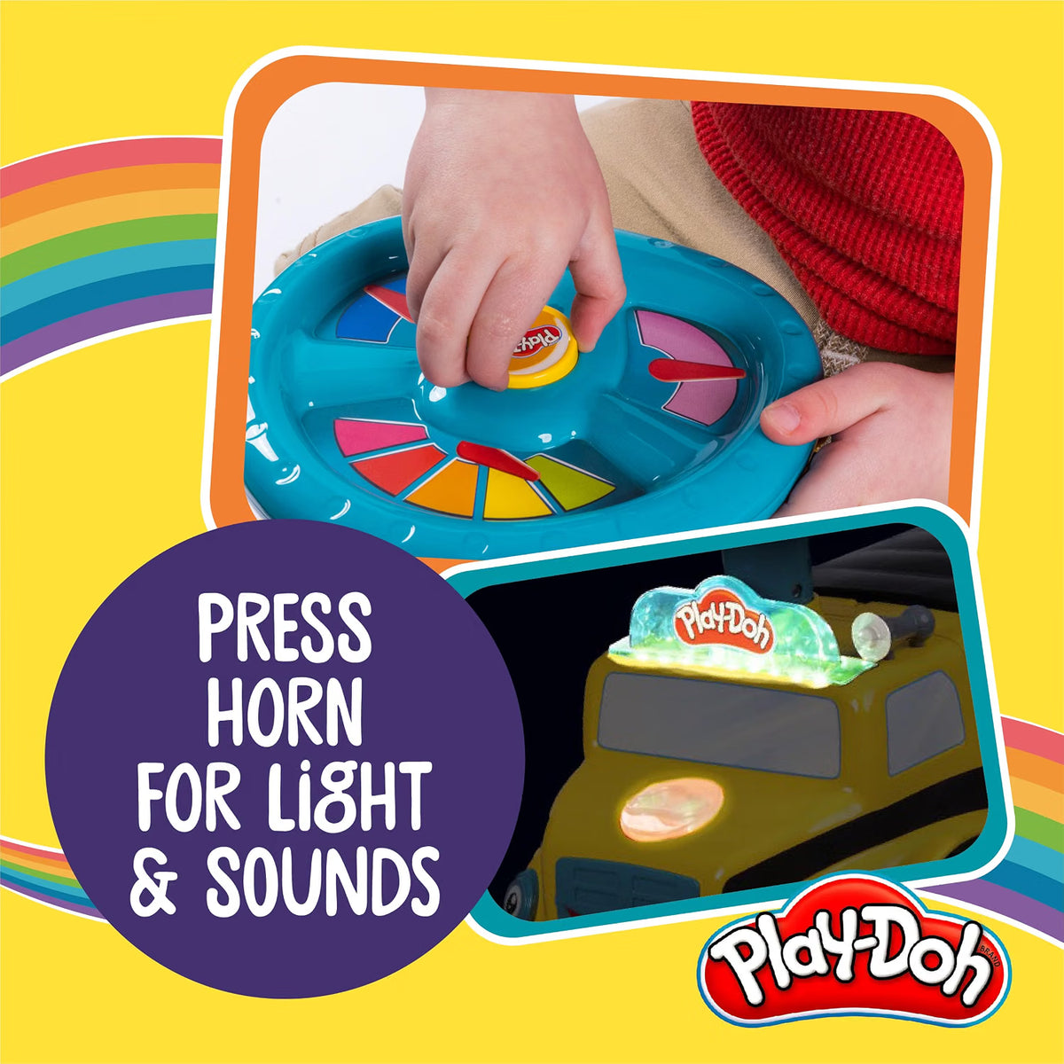 Play-Doh Activity School Bus Ride-On Toy, 44lb Capacity, Lights & Sounds, Cutters