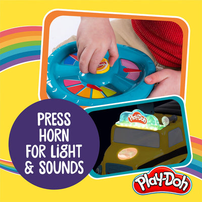 Play-Doh Activity School Bus Ride-On Toy, 44lb Capacity, Lights & Sounds, Cutters