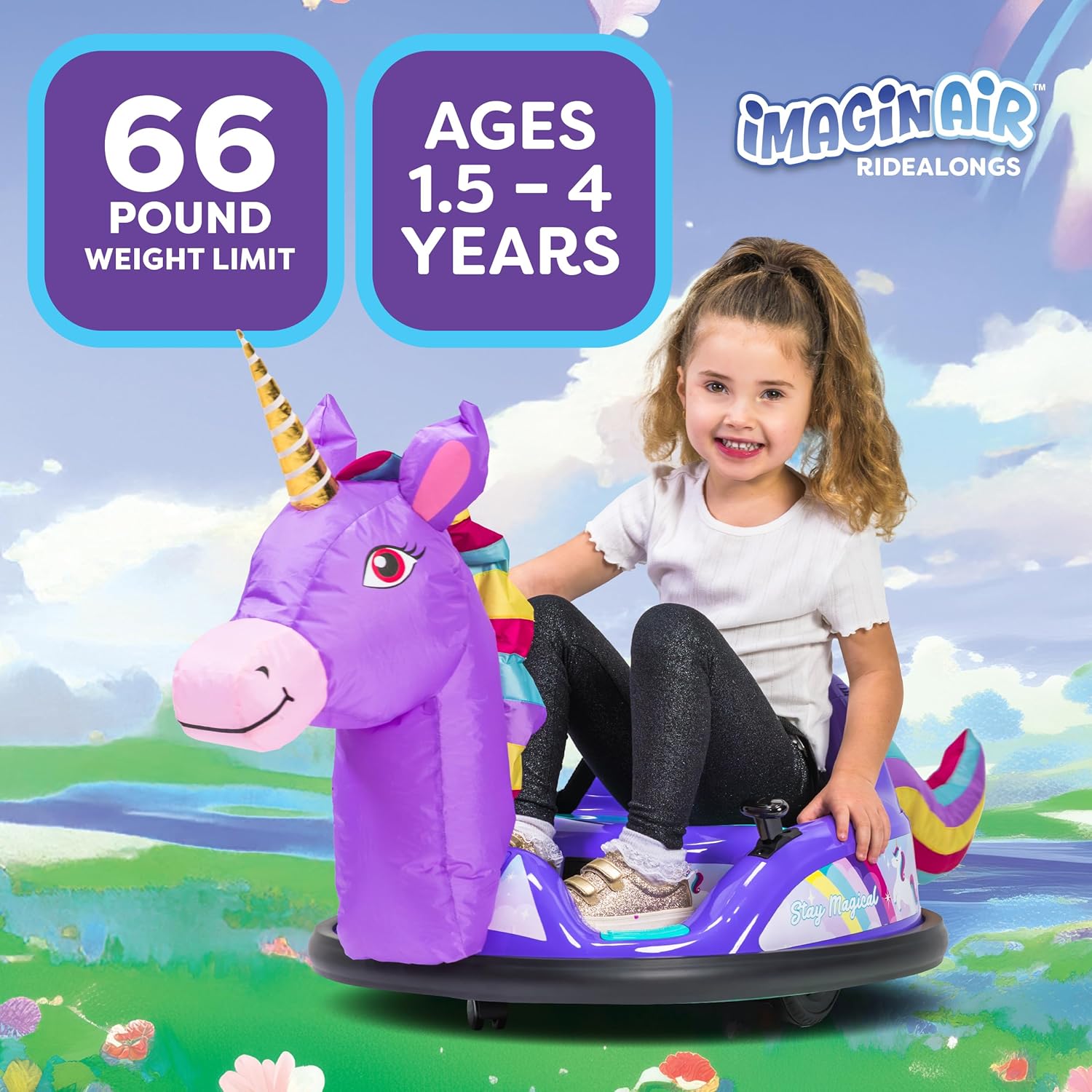 ImaginAir 6V Bumper Car with Auto-Inflated Purple Unicorn