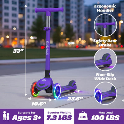 SKIDEE Kids 3-Wheel Scooter, Foldable, Adjustable Height, LED Wheels
