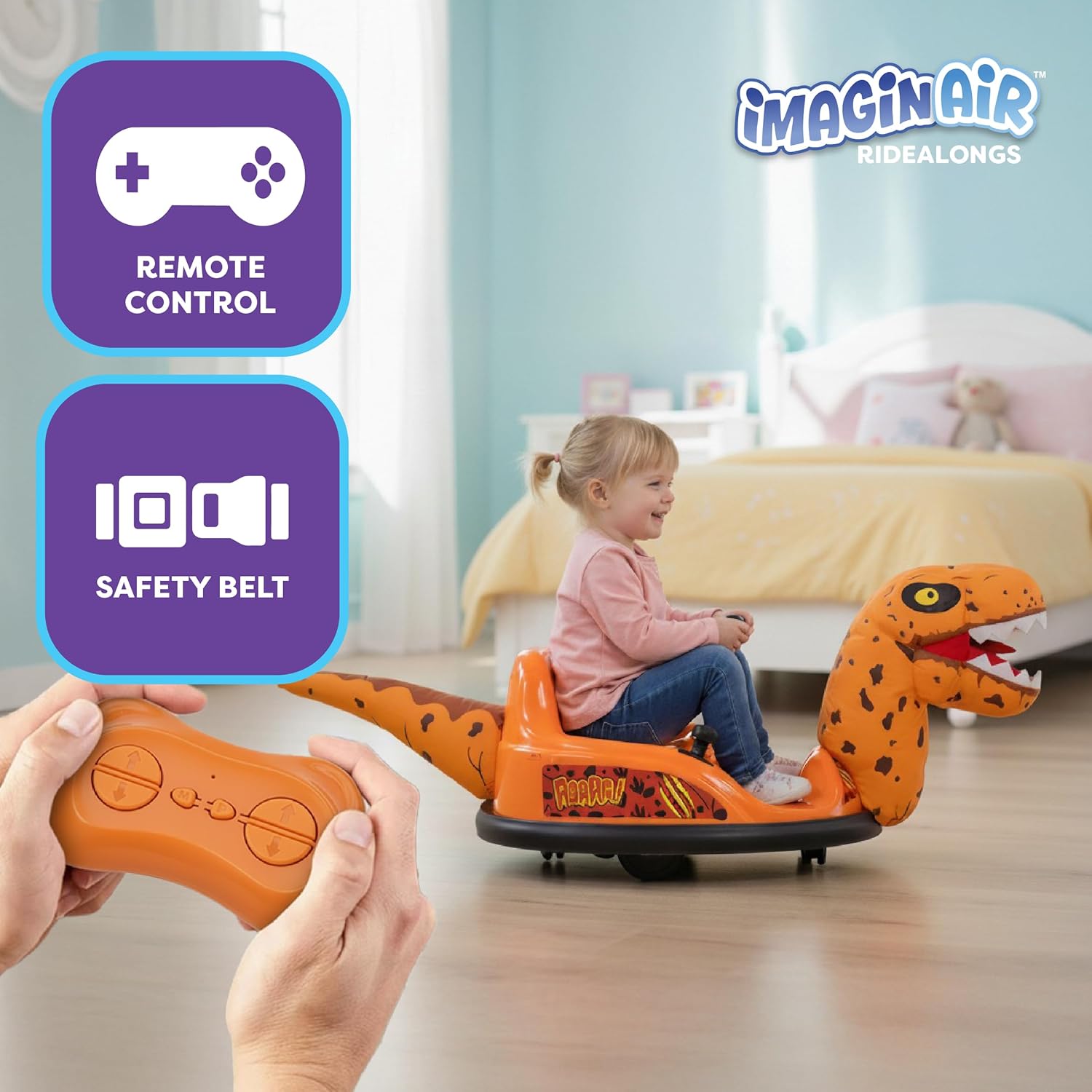 ImaginAir 6V Bumper Car with Auto-Inflated Orange Raptor