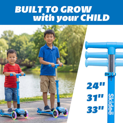 SKIDEE Kids 3-Wheel Scooter, Foldable, Adjustable Height, LED Wheels