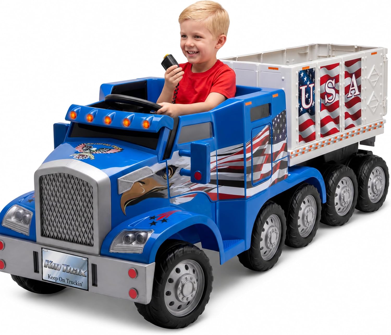 Kid Trax 12V Semi Truck Ride On Toys w/Detachable Cargo Trailer