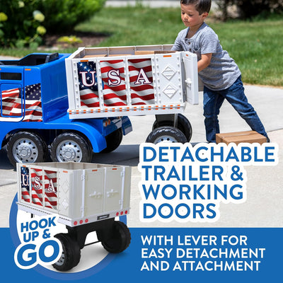 Kid Trax 12V Semi Truck Ride On Toys w/Detachable Cargo Trailer