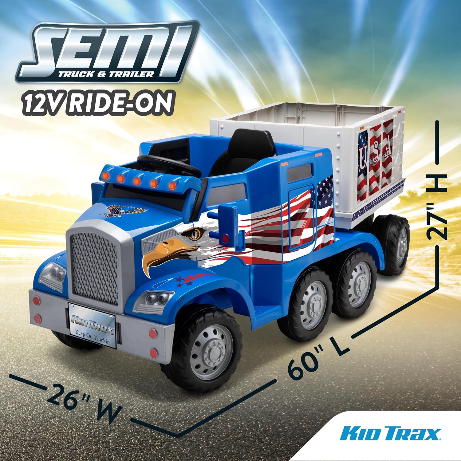 Kid Trax 12V Semi Truck Ride On Toys w/Detachable Cargo Trailer