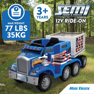Kid Trax 12V Semi Truck Ride On Toys w/Detachable Cargo Trailer