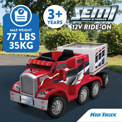 Kid Trax 12V Semi Truck Ride On Toys w/Detachable Cargo Trailer