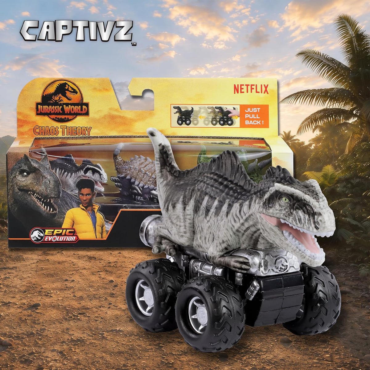 Jurassic World Chaos Theory Zoom Riders 3 Mystery Dinosaur Toys for Kids 3+