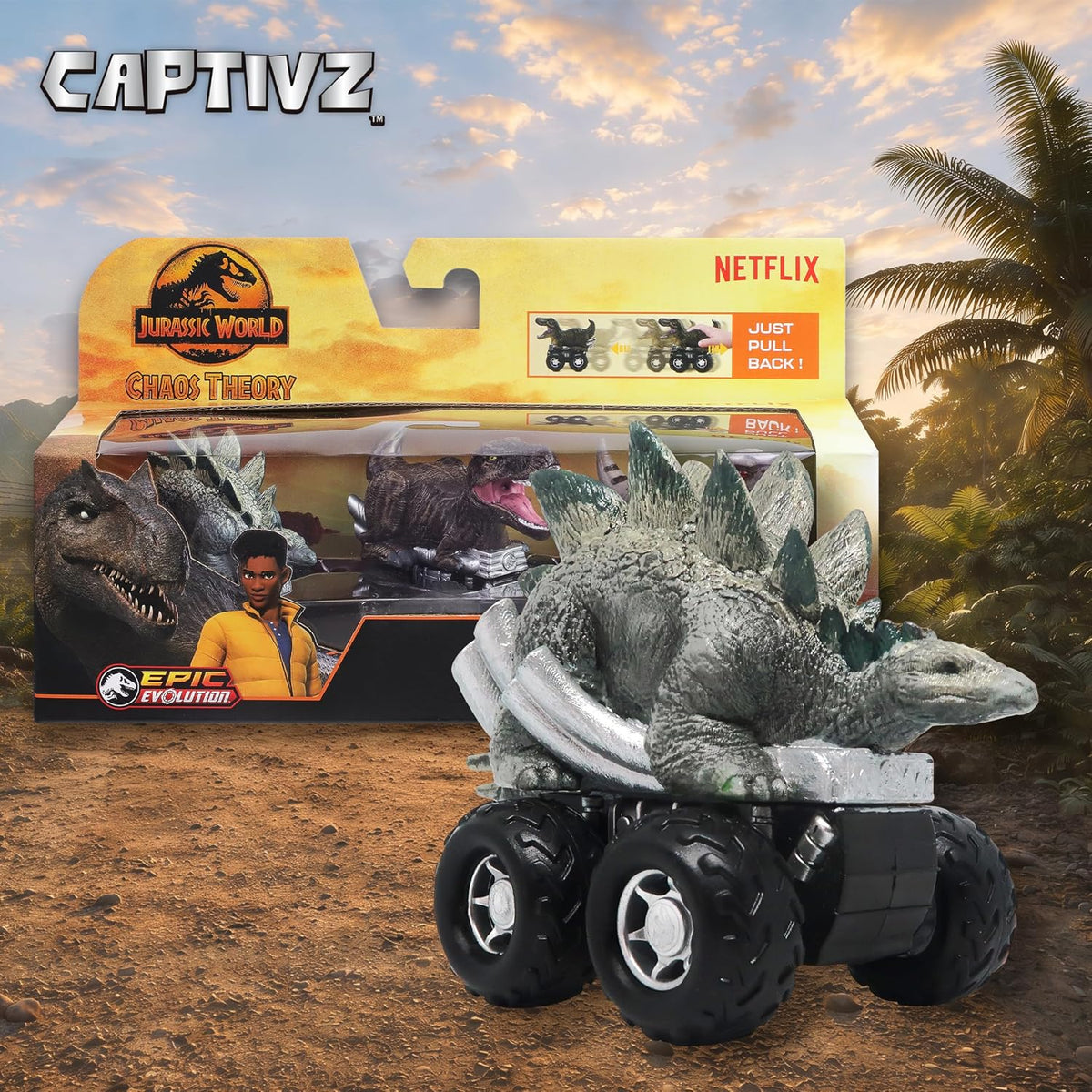 Jurassic World Chaos Theory Zoom Riders 3 Mystery Dinosaur Toys for Kids 3+