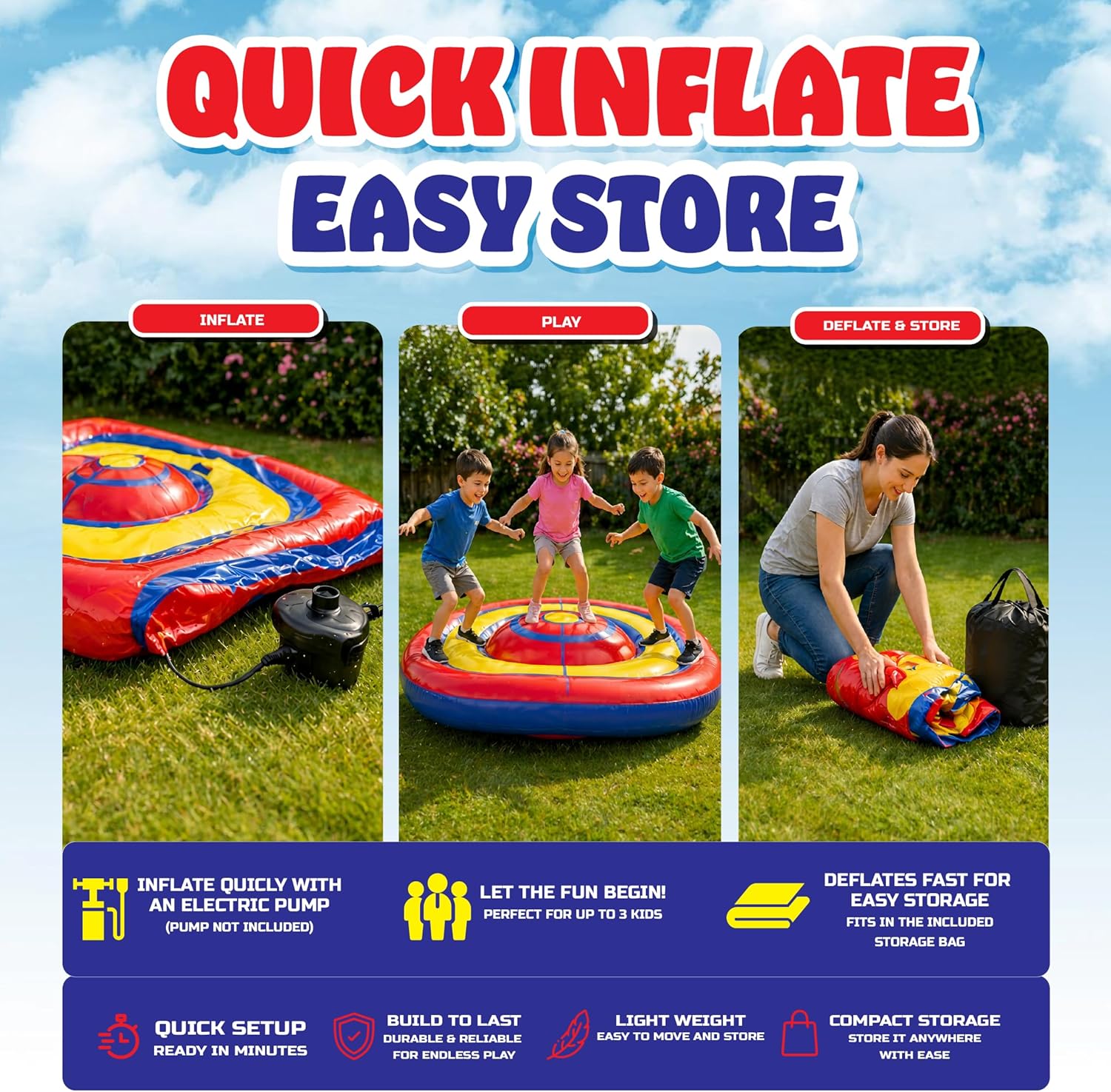Playland 7.5 FT Inflatable Balance Platform for Kids – Bullseye Wobble Bounce Pad