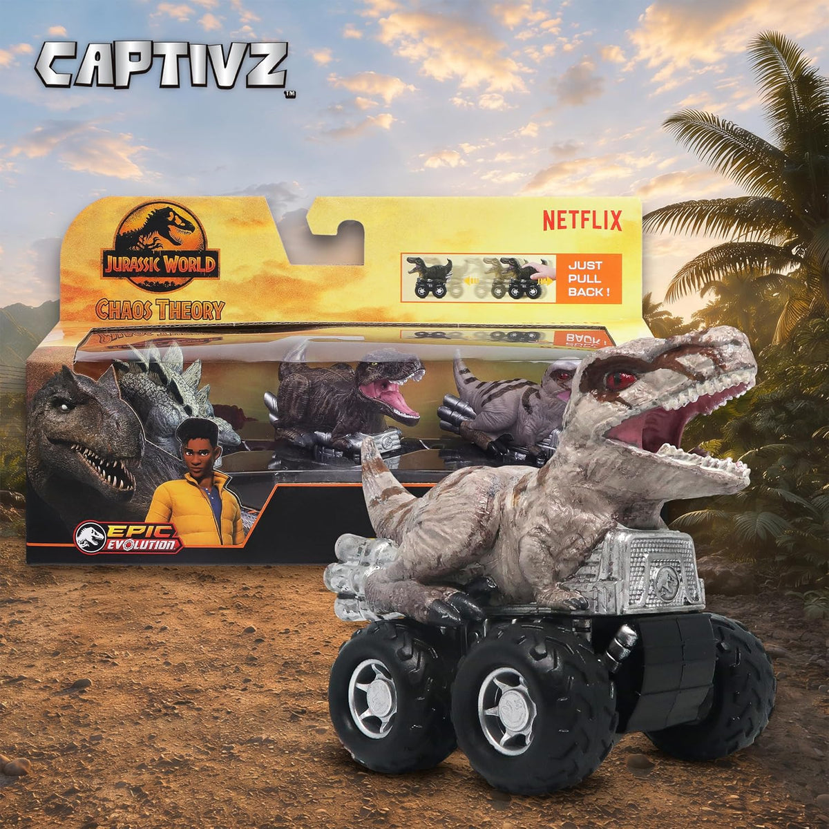 Jurassic World Chaos Theory Zoom Riders 3 Mystery Dinosaur Toys for Kids 3+