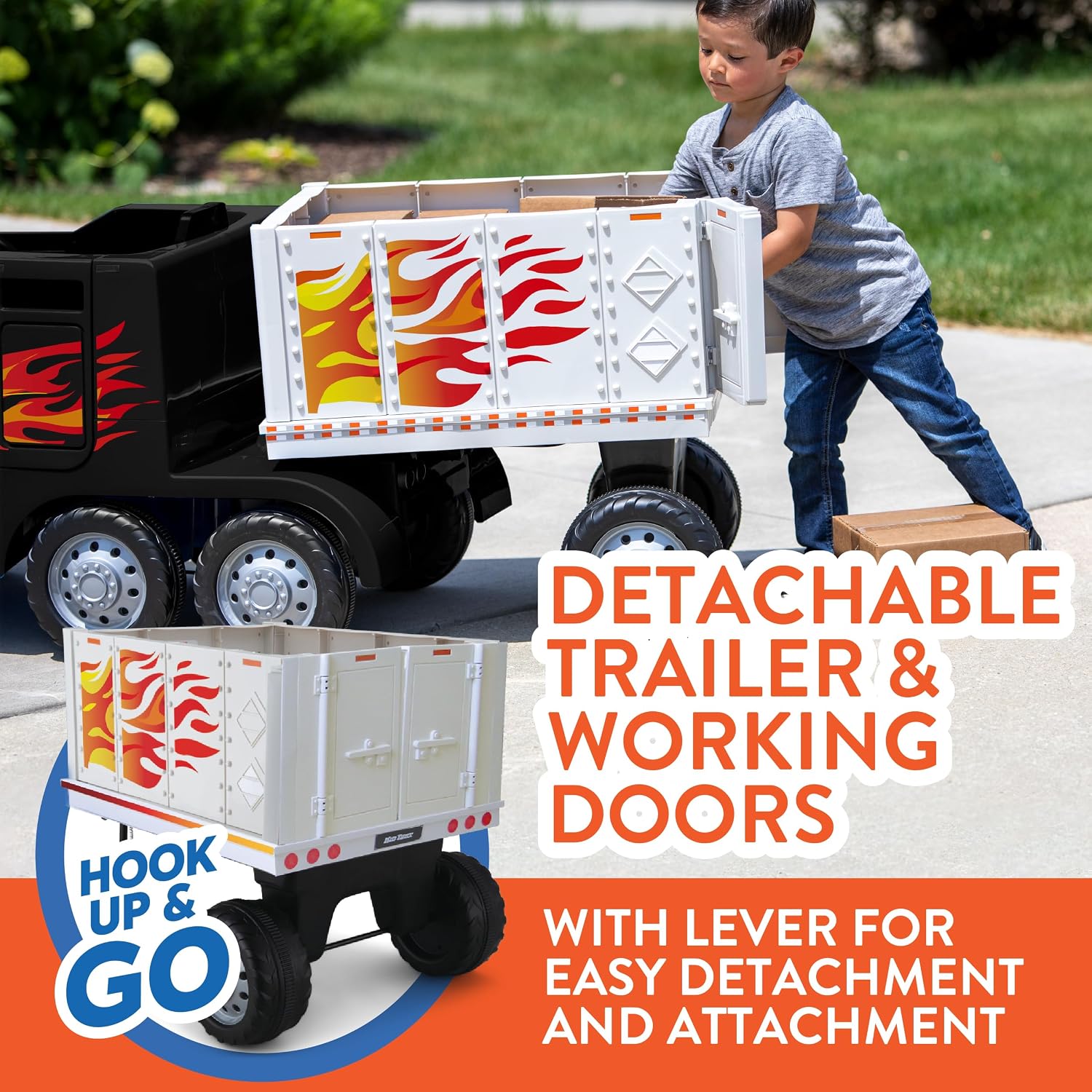 Kid Trax 12V Semi Truck Ride On Toys w/Detachable Cargo Trailer
