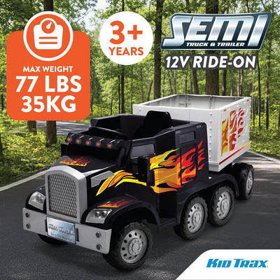 Kid Trax 12V Semi Truck Ride On Toys w/Detachable Cargo Trailer