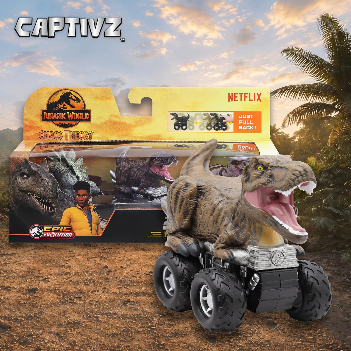 Jurassic World Chaos Theory Zoom Riders 3 Mystery Dinosaur Toys for Kids 3+