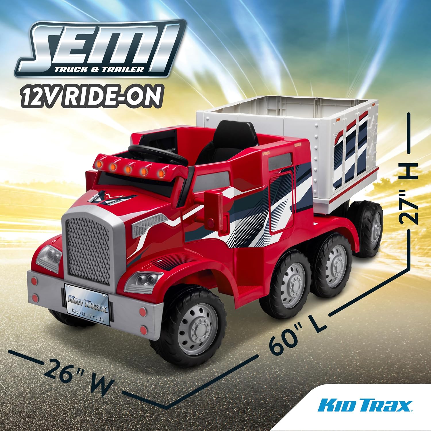 Kid Trax 12V Semi Truck Ride On Toys w/Detachable Cargo Trailer