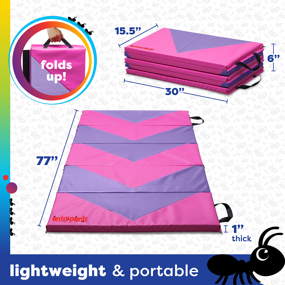 Antsy Pants Tumbling Mat for Kids - 5-Fold Gymnastics Mat, Easy to Clean, Sturdy, Foldable Tumbling Mats