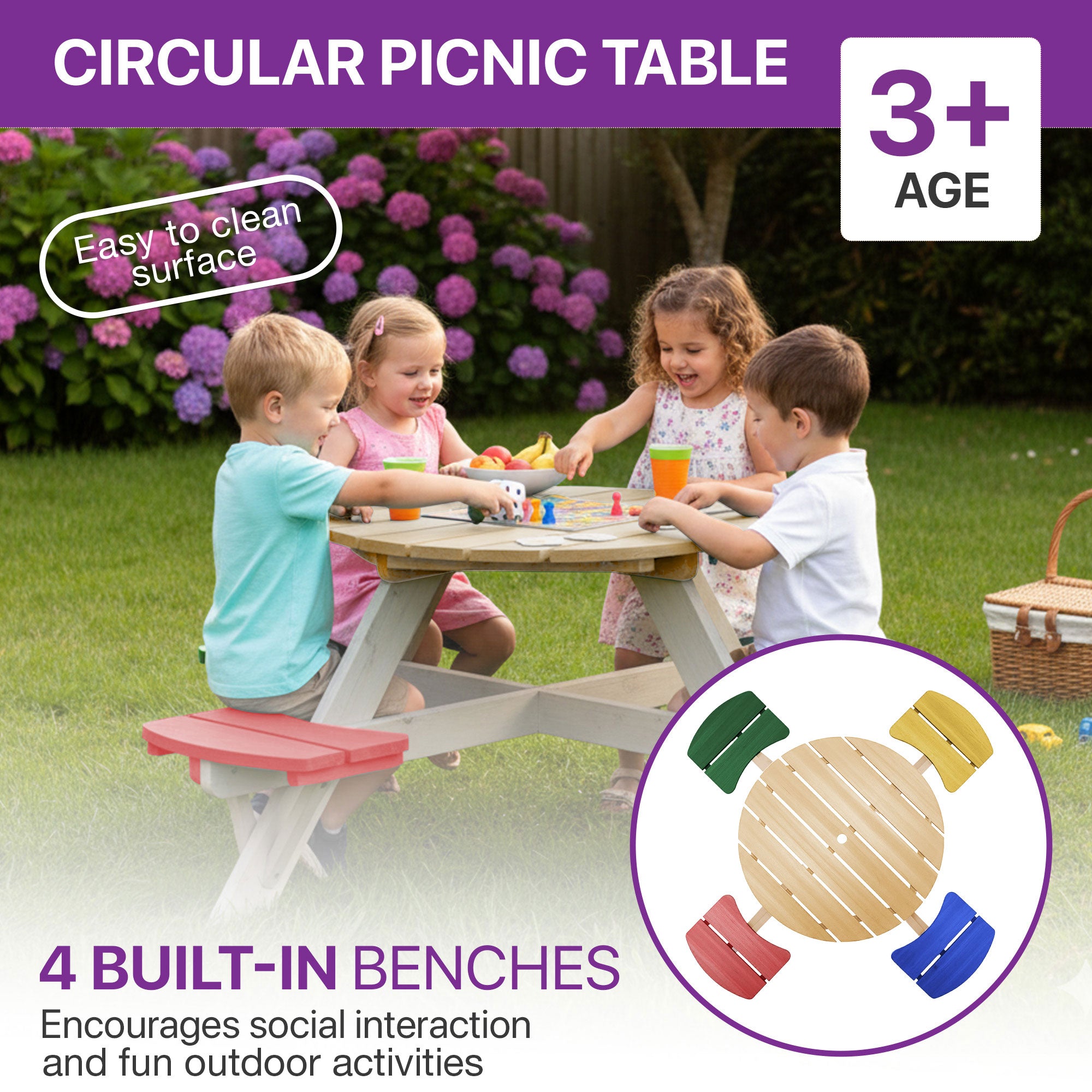 Plum® Circular Picnic Table with Coloured Seats