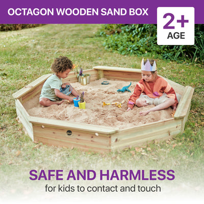 Plum Wooden Large Sandbox with Cover - Outdoor Octagon Sand Box for Kids, Toddler Sensory Toys
