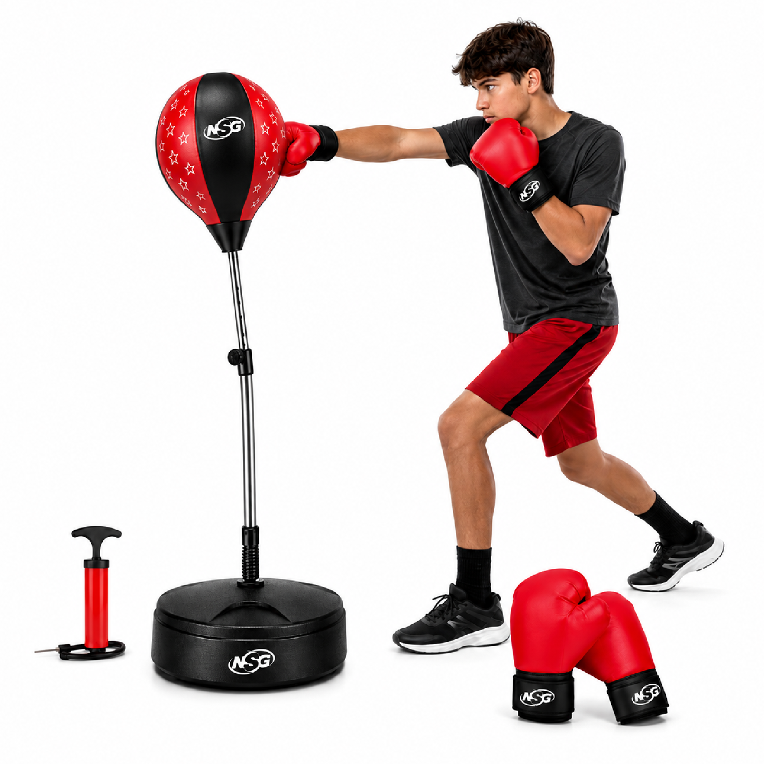 NSG Kids Freestanding Adjustable Height Boxing Set