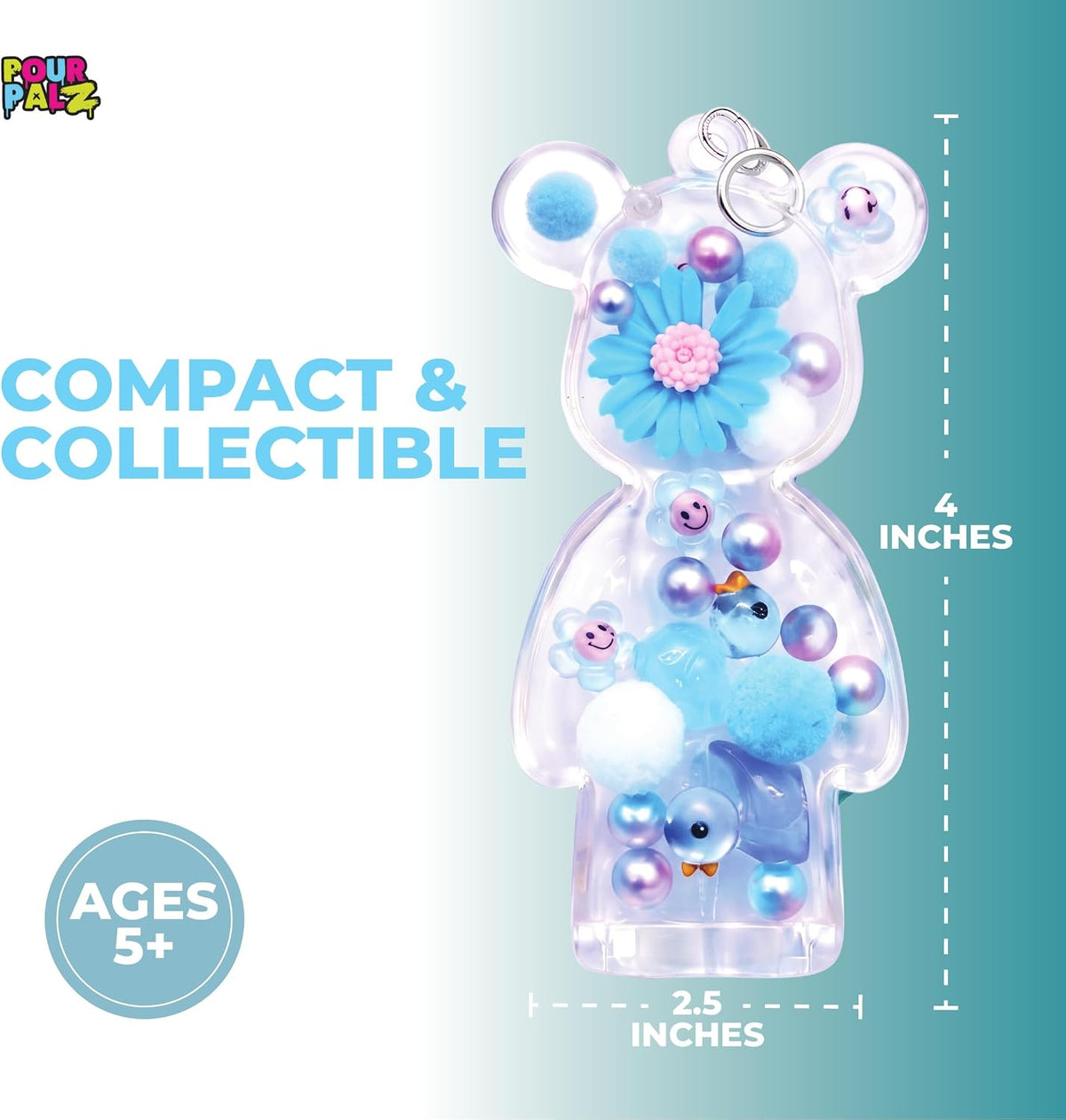 Pour Palz Fillz Mini Bear Keychain Kit, 30-Piece DIY Charm for Kids Ages 5+