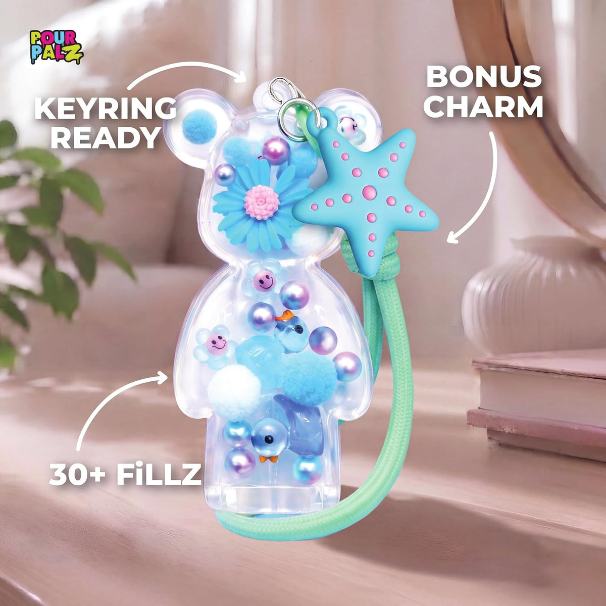 Pour Palz Fillz Mini Bear Keychain Kit, 30-Piece DIY Charm for Kids Ages 5+