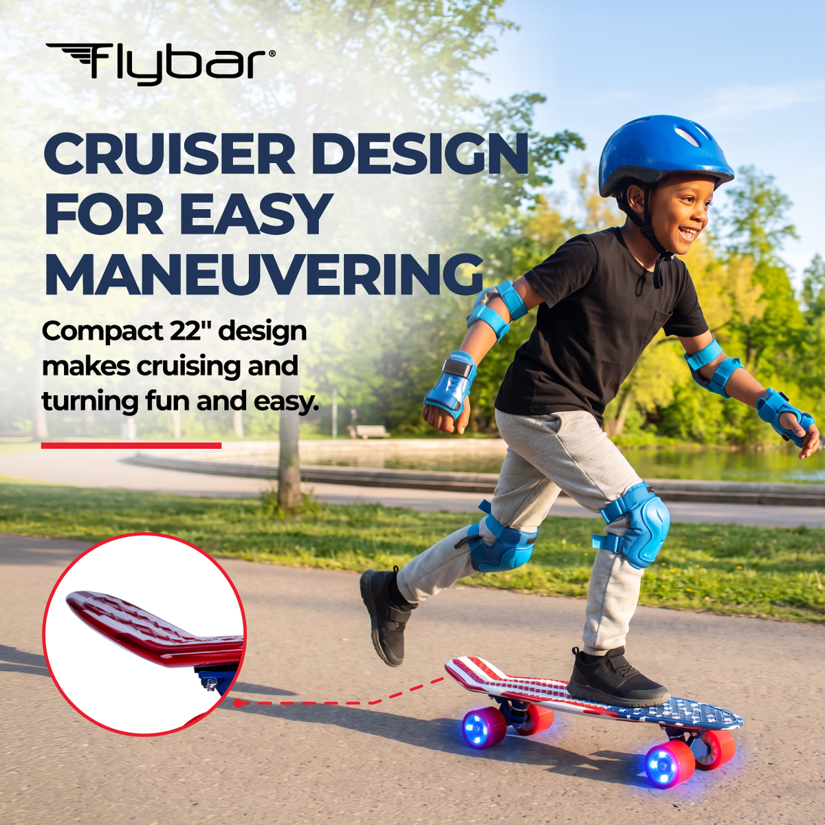 Flybar 22 Inch Kids Skateboard – Mini Cruiser Skateboards for Kids Ages 6-12, Outdoor Toys, Lightweight, Durable, Non-Slip Deck, ABEC-7 Bearings, Holds up to 175 lbs