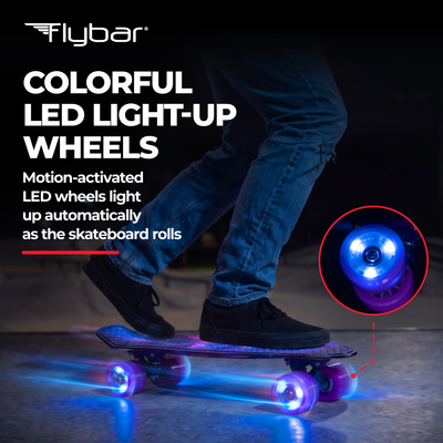 Flybar 22 Inch Kids Skateboard – Mini Cruiser Skateboards for Kids Ages 6-12, Outdoor Toys, Lightweight, Durable, Non-Slip Deck, ABEC-7 Bearings, Holds up to 175 lbs
