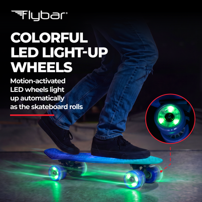Flybar 22 Inch Kids Skateboard – Mini Cruiser Skateboards for Kids Ages 6-12, Outdoor Toys, Lightweight, Durable, Non-Slip Deck, ABEC-7 Bearings, Holds up to 175 lbs