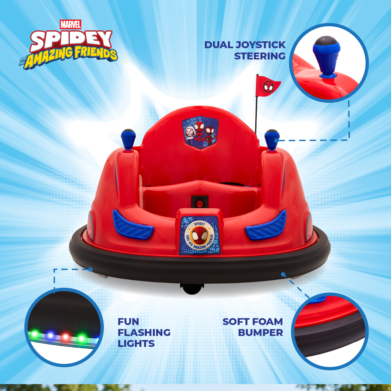 Flybar 6V Marvel Spidey Bumper Car Ride On Toy
