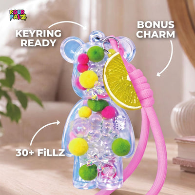 Pour Palz Fillz Mini Bear Keychain Kit, 30-Piece DIY Charm for Kids Ages 5+