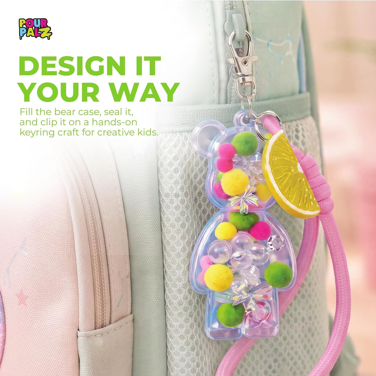 Pour Palz Fillz Mini Bear Keychain Kit, 30-Piece DIY Charm for Kids Ages 5+