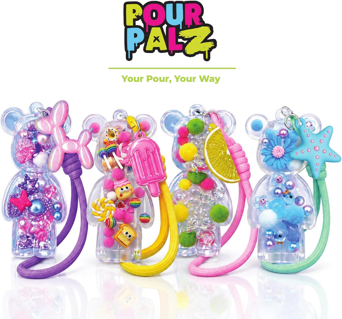 Pour Palz Fillz Mini Bear Keychain Kit, 30-Piece DIY Charm for Kids Ages 5+