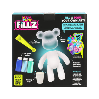 Fillz Large Bear DIY Acrylic Pouring Paint Craft Set Kids Ages 5+, Includes 60 Piece Charms, Clear Head Shows Designs, Adjustable Limbs Support Collecting, Keepsake Styling &amp; Decor, Sea Breeze, Star Dust, and Summer Vibes.