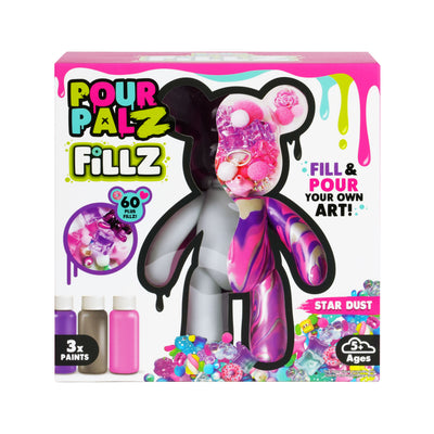 Fillz Large Bear DIY Acrylic Pouring Paint Craft Set Kids Ages 5+, Includes 60 Piece Charms, Clear Head Shows Designs, Adjustable Limbs Support Collecting, Keepsake Styling &amp; Decor, Sea Breeze, Star Dust, and Summer Vibes.