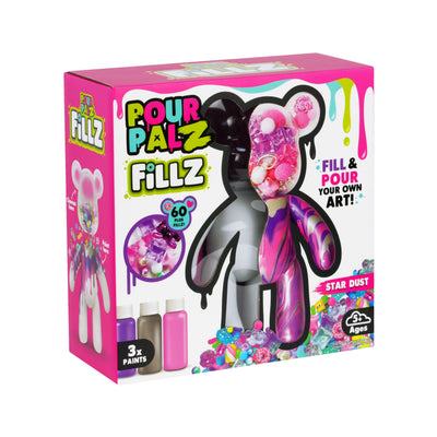 Fillz Large Bear DIY Acrylic Pouring Paint Craft Set Kids Ages 5+, Includes 60 Piece Charms, Clear Head Shows Designs, Adjustable Limbs Support Collecting, Keepsake Styling &amp; Decor, Sea Breeze, Star Dust, and Summer Vibes.
