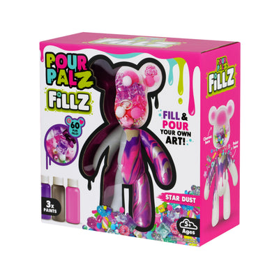 Fillz Large Bear DIY Acrylic Pouring Paint Craft Set Kids Ages 5+, Includes 60 Piece Charms, Clear Head Shows Designs, Adjustable Limbs Support Collecting, Keepsake Styling &amp; Decor, Sea Breeze, Star Dust, and Summer Vibes.