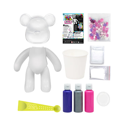 Fillz Large Bear DIY Acrylic Pouring Paint Craft Set Kids Ages 5+, Includes 60 Piece Charms, Clear Head Shows Designs, Adjustable Limbs Support Collecting, Keepsake Styling &amp; Decor, Sea Breeze, Star Dust, and Summer Vibes.