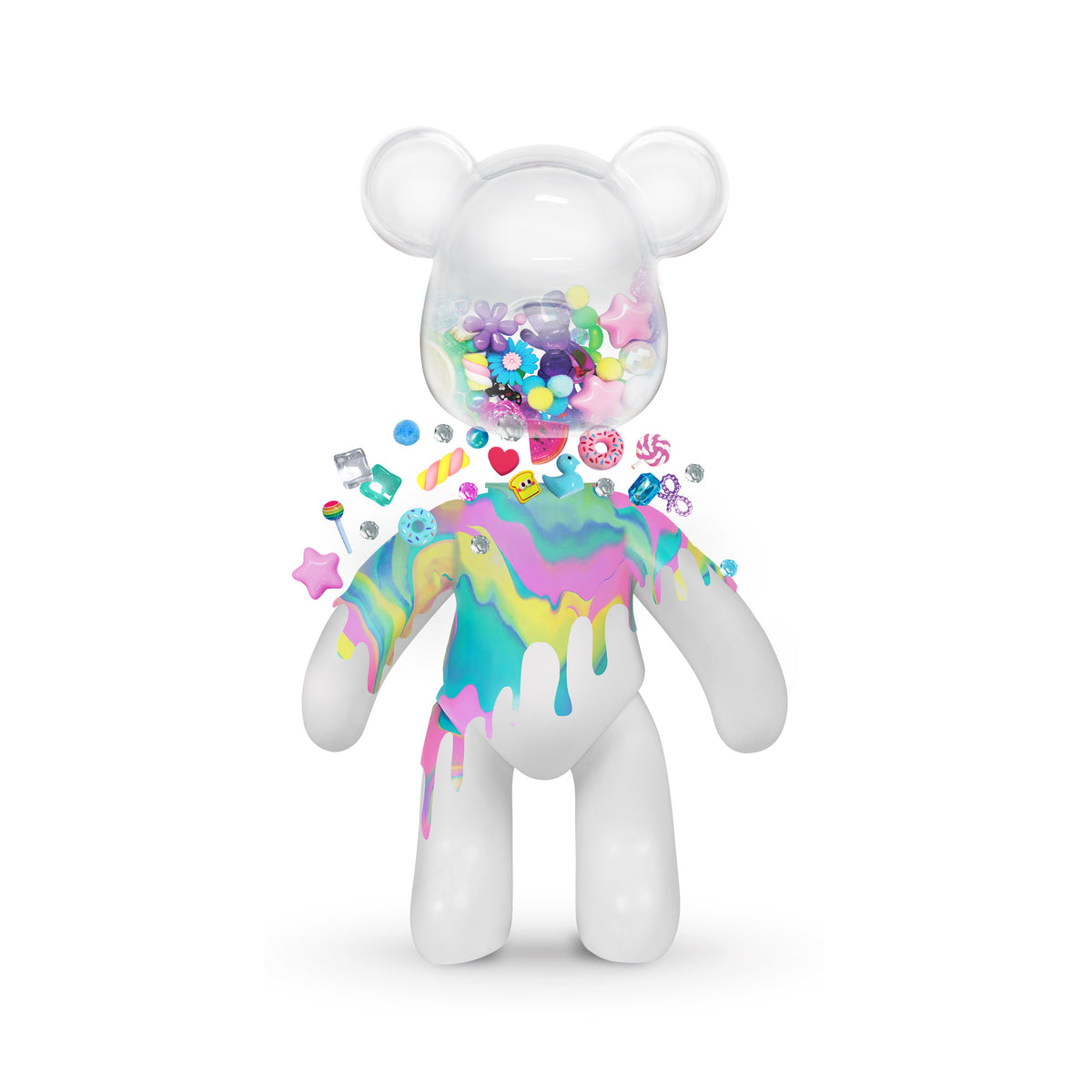 Fillz Large Bear DIY Acrylic Pouring Paint Craft Set Kids Ages 5+, Includes 60 Piece Charms, Clear Head Shows Designs, Adjustable Limbs Support Collecting, Keepsake Styling &amp; Decor, Sea Breeze, Star Dust, and Summer Vibes.