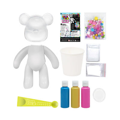 Fillz Large Bear DIY Acrylic Pouring Paint Craft Set Kids Ages 5+, Includes 60 Piece Charms, Clear Head Shows Designs, Adjustable Limbs Support Collecting, Keepsake Styling &amp; Decor, Sea Breeze, Star Dust, and Summer Vibes.